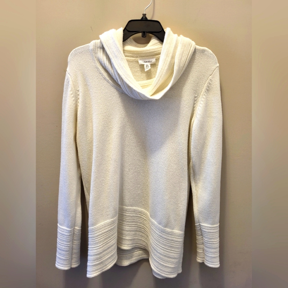 Calvin Klein Ivory Cowl Neck Long Sleeve Warm Casual Knit Sweater Women's Medium